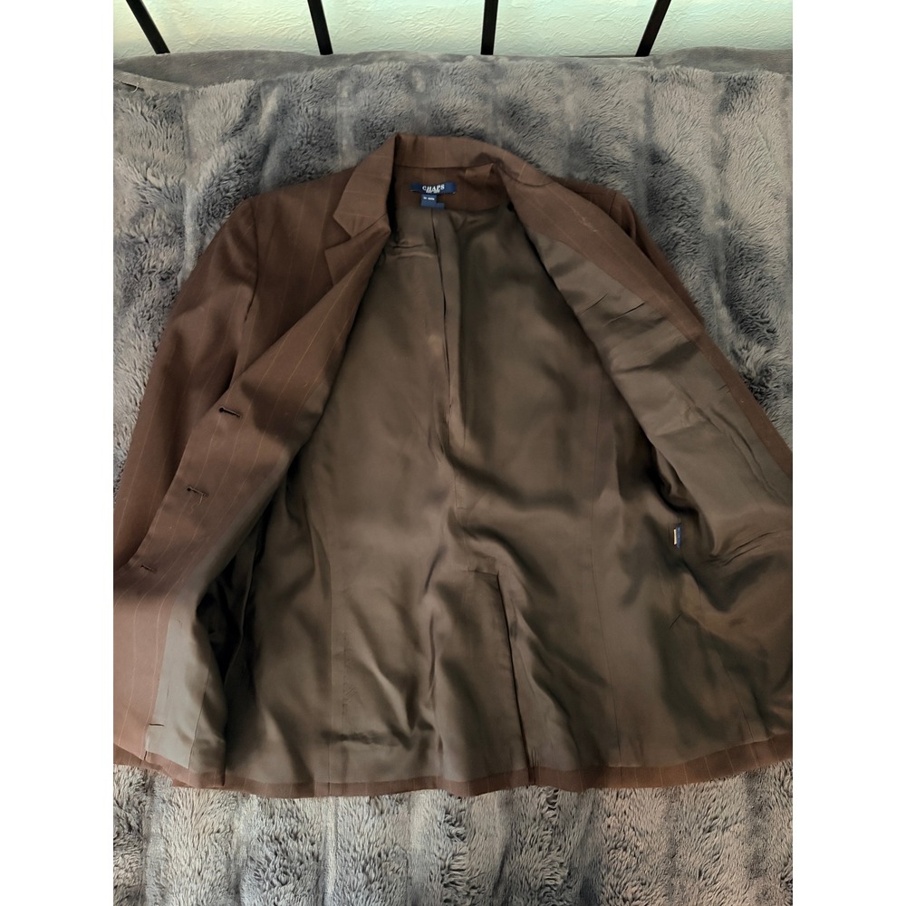 CHAPS Blazer 8 Brown Pinstripe 100% Wool Three-Button Dark Academia Professional - Picture 5 of 11